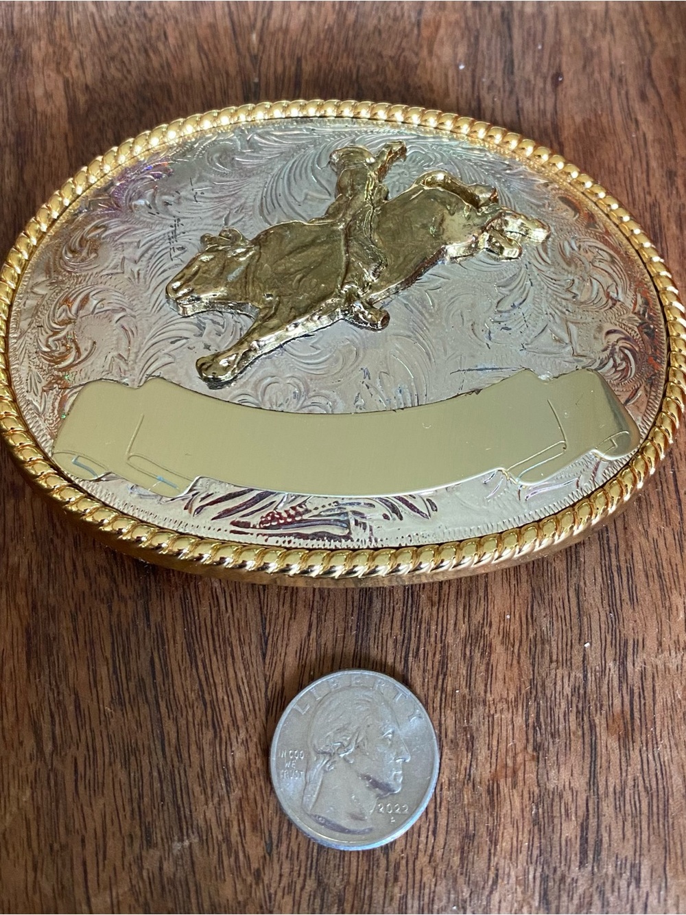 Heavy Gold and Silver Rodeo Bull Decorative Belt Buckle 5” across like New - Picture 2 of 8